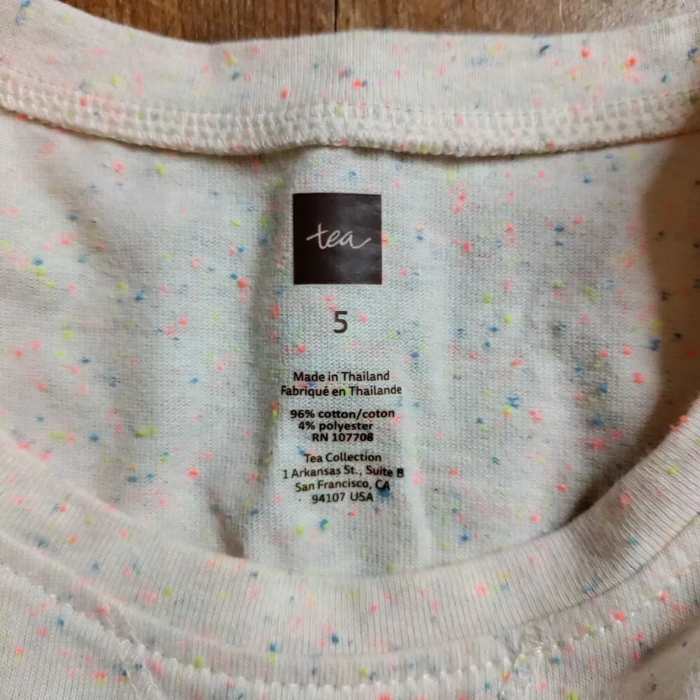 Tea Collection dress size 5 long sleeve cotton Cream rainbow speck Cotton Spring